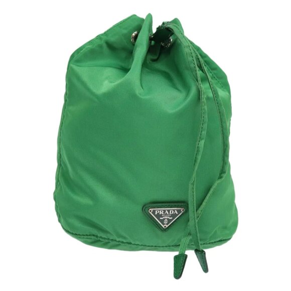 PRADA Drawstring Pouch Nylon Green Silver Auth 86300V - Picture 1 of 15